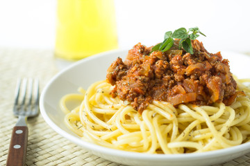 pasta spaghetti bolognese with tomato and meat sauce