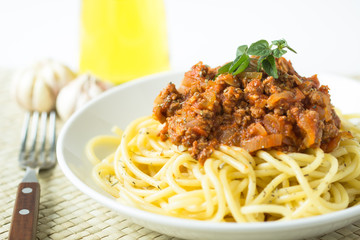 pasta spaghetti bolognese with tomato and meat sauce