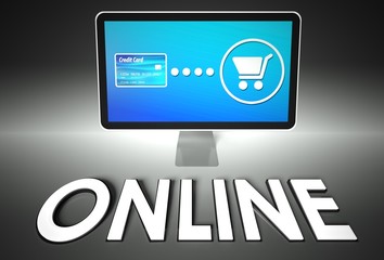 Screen and buying with word Online, E-commerce