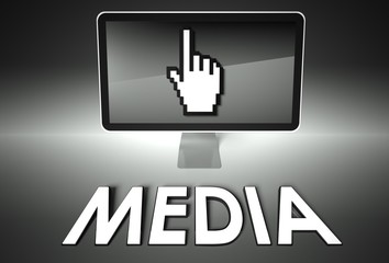 Screen and hand icon with Media, Information
