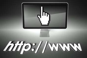 Screen and hand icon with Http, Network