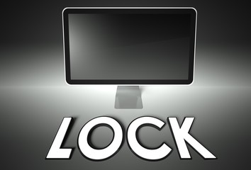Computer blank screen with word Lock