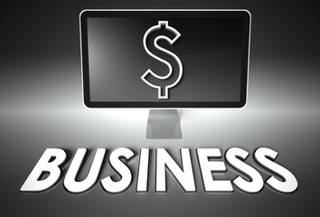 Screen and dollar sign, word Business, E-commerce
