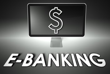 Obraz premium Screen and dollar sign, word E-banking, E-commerce