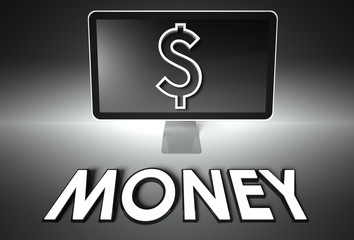 Obraz premium Screen and dollar sign, word Money, E-commerce