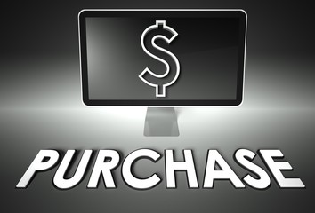 Screen and dollar sign, word Purchase, E-commerce