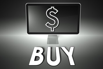 Screen and dollar sign, word Buy, E-commerce