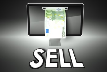 Screen and euro bill, Sell