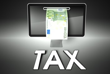 Screen and euro bill, Tax