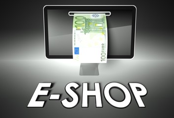 Screen and euro bill, E-shop