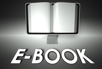 Screen and open book with E-book, E-learning