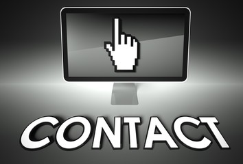 Screen and hand icon with Contact, Connection