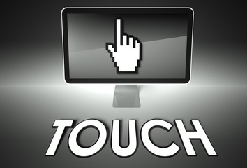 Screen and hand icon with Touch, Internet