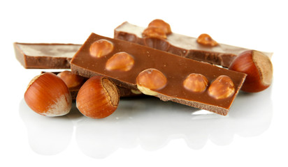Chocolate with nuts, isolated on white