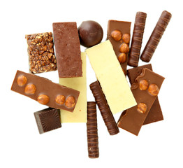 Chocolate and sweets isolated on white