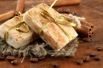 Natural handmade soap, on wooden background