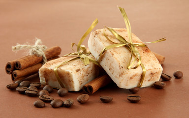 Natural handmade soap, on brown background