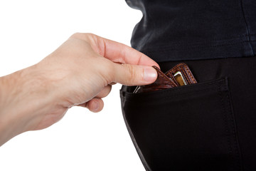 Pickpocket stealing a mans wallet