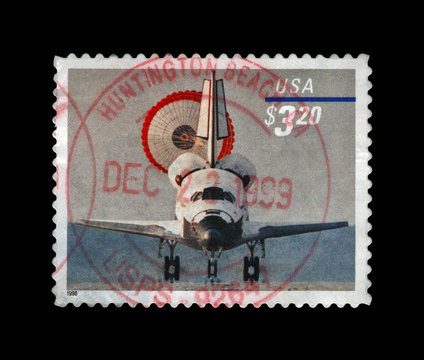 Space Shuttle Landing, USA postal stamp, circa 1998 - Powered by Adobe