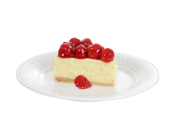 Isolated slice cherry cheesecake