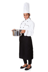 Female Chef With Cooking Pot In Hand