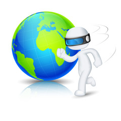 3d Man running around Globe