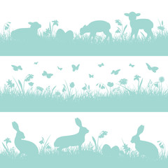 3 Easter Header Meadow Bunny Sheep Retro