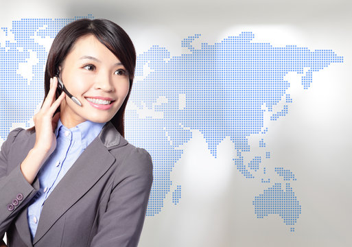 business woman operator with asia map
