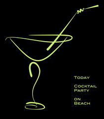 Cocktail party. Green silhouette of alcohol cocktail in glass