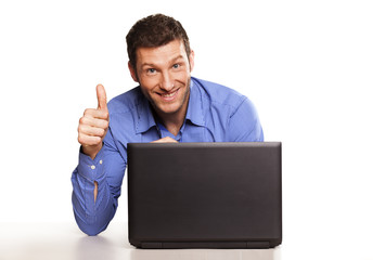 Attractive businessman With Laptop, Pointing A Finger