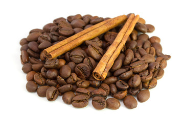 coffee with cinnamon on white background