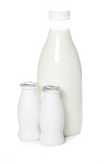 Group milk products isolated on a white