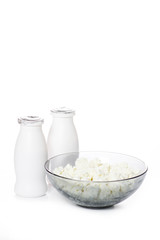 Group milk products isolated on a white
