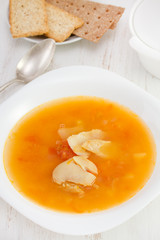cod fish soup in the white plate