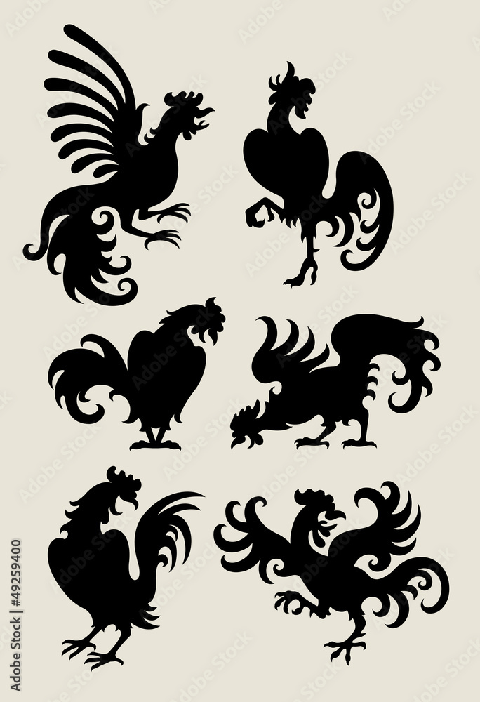 Sticker Rooster Silhouette Symbols