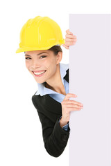 Engineer entrepreneur business woman showing sign