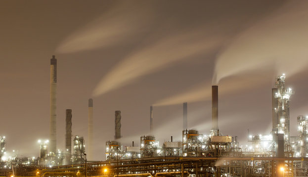 Overview of a large oil-refinery plant at night