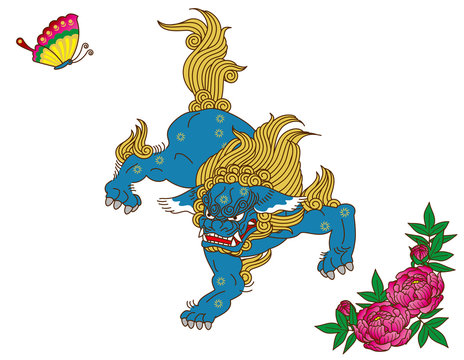 色絵金彩　青玉と唐獅子牡丹図❗️ 色絵金彩青玉と唐獅子牡丹図❗️