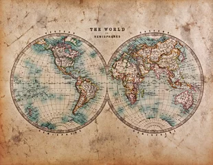 Abwaschbare Fototapete Weltkarte Alte Weltkarte in Hemisphären