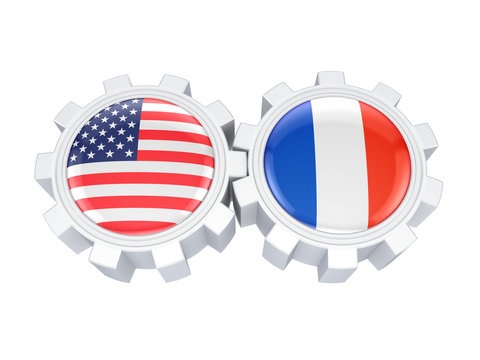 American and french flags on a gears.
