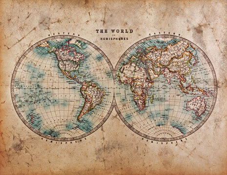 Fototapeta Mapa starego świata na półkulach