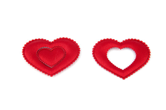 two hearts together, isolated on white background