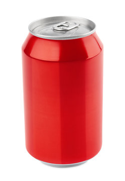 Red aluminum can isolated on white with clipping path