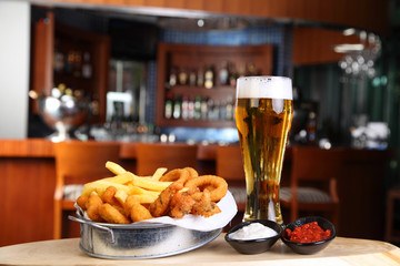 Fried Calamar and beer