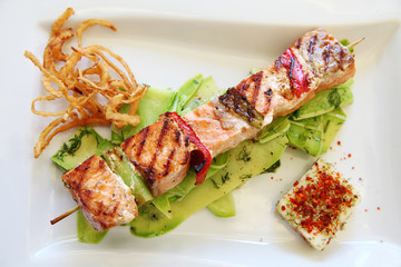 Grilled cube salmon