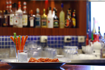 Pub table with buffalo chicken