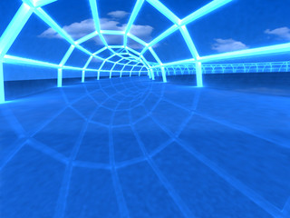 3D tunnel in the airport hall perspective view