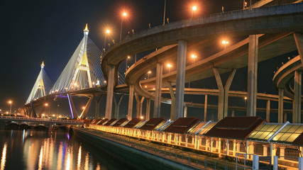 Industrial Ring Road Bridge at night in Bangkok