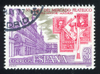 Plaza Mayor and Spanish Stamps