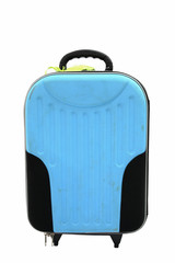 Blue traveler suitcase isolated on white